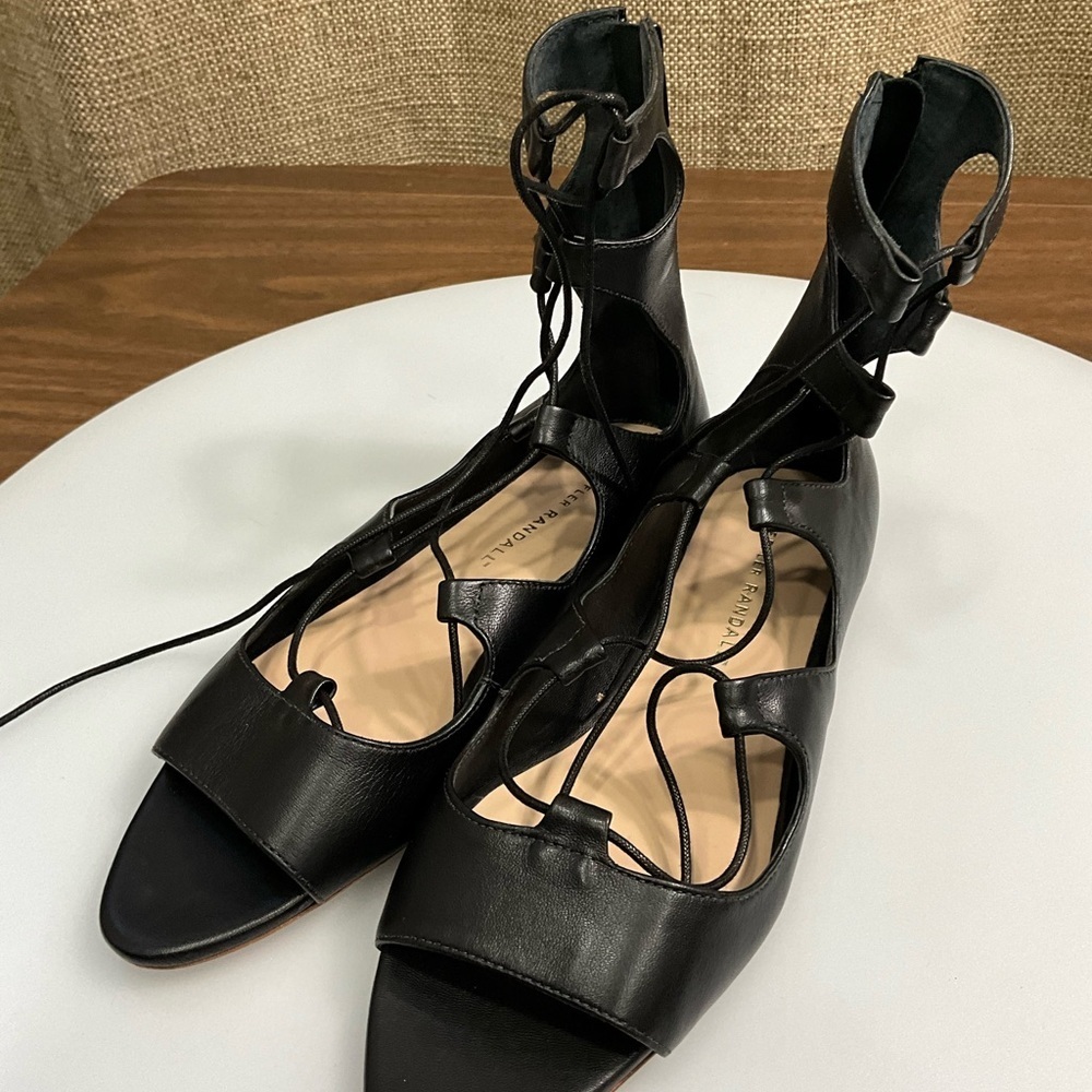 Loeffler Randall Black Leather Lace-Up Gladiator Sandals Women’s 7.5 - Picture 3 of 7